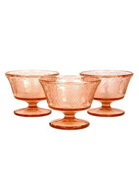 Federal Normandie Pink Sherbets Depression Glass Set (3) 2.75” Tall